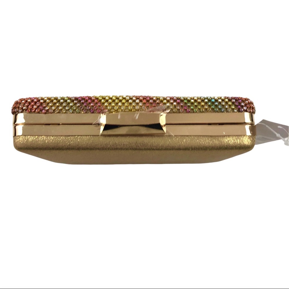 Alessia Gold & Colorful Rhinestone Clutch With Gold Chain. NEW - Picture 4 of 6